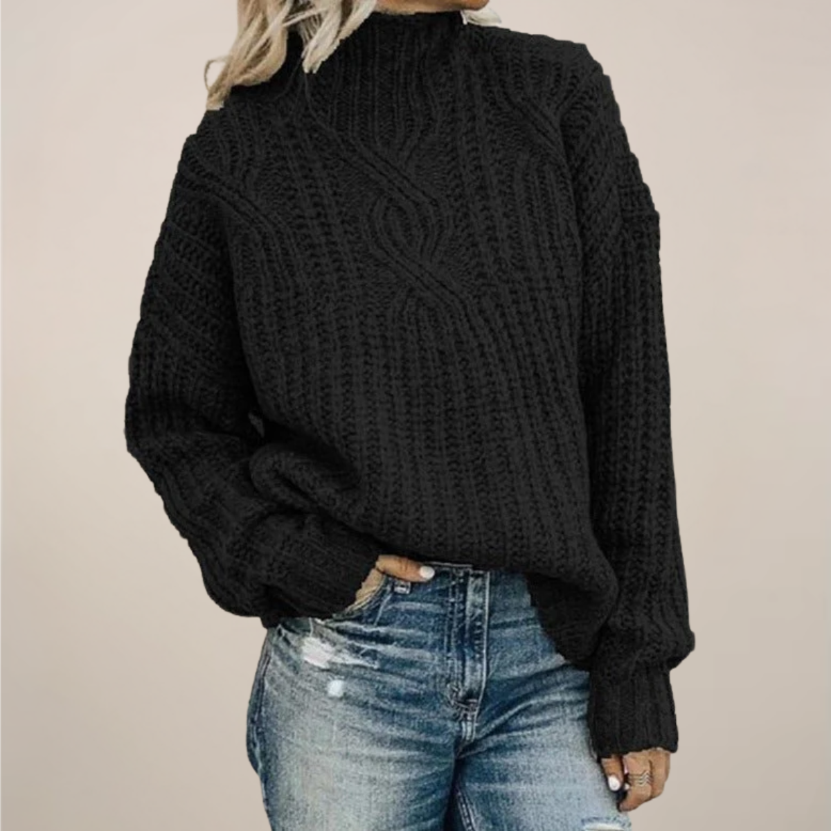 Women's Cozy Loose Fit Crew Neck Sweater - OutfitLondon