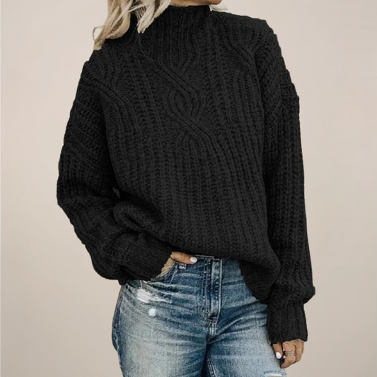 Women's Cozy Loose Fit Crew Neck Sweater - OutfitLondon
