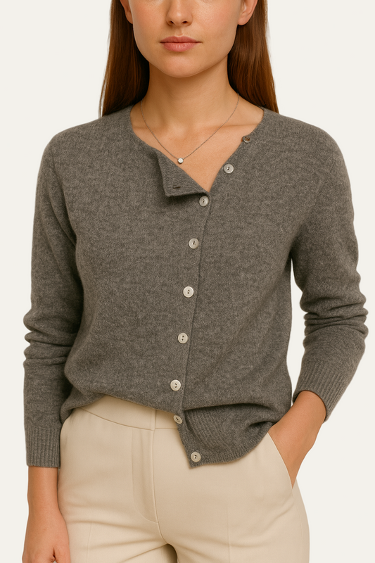 Ladies' Off-Center Button Sweater Cardigan - OutfitLondon