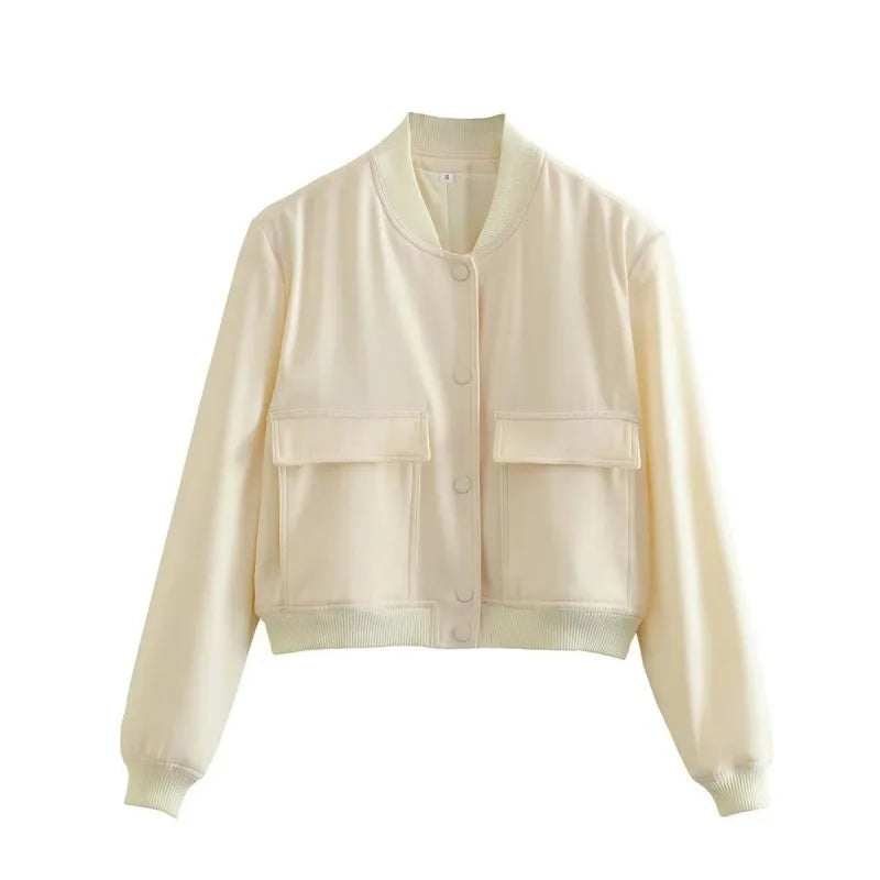 Women's Relaxed Fit Fall Bomber Jacket with Button Front - OutfitLondon