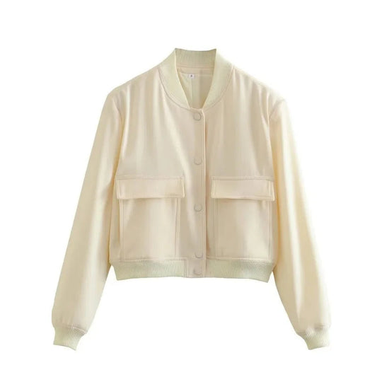 Women's Relaxed Fit Fall Bomber Jacket with Button Front - OutfitLondon