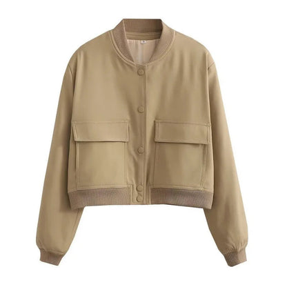Women's Relaxed Fit Fall Bomber Jacket with Button Front