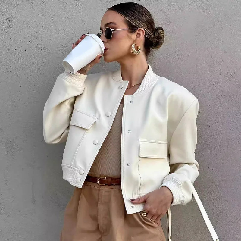 Women's Relaxed Fit Fall Bomber Jacket with Button Front