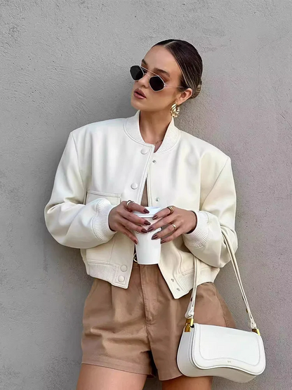 Women's Relaxed Fit Fall Bomber Jacket with Button Front