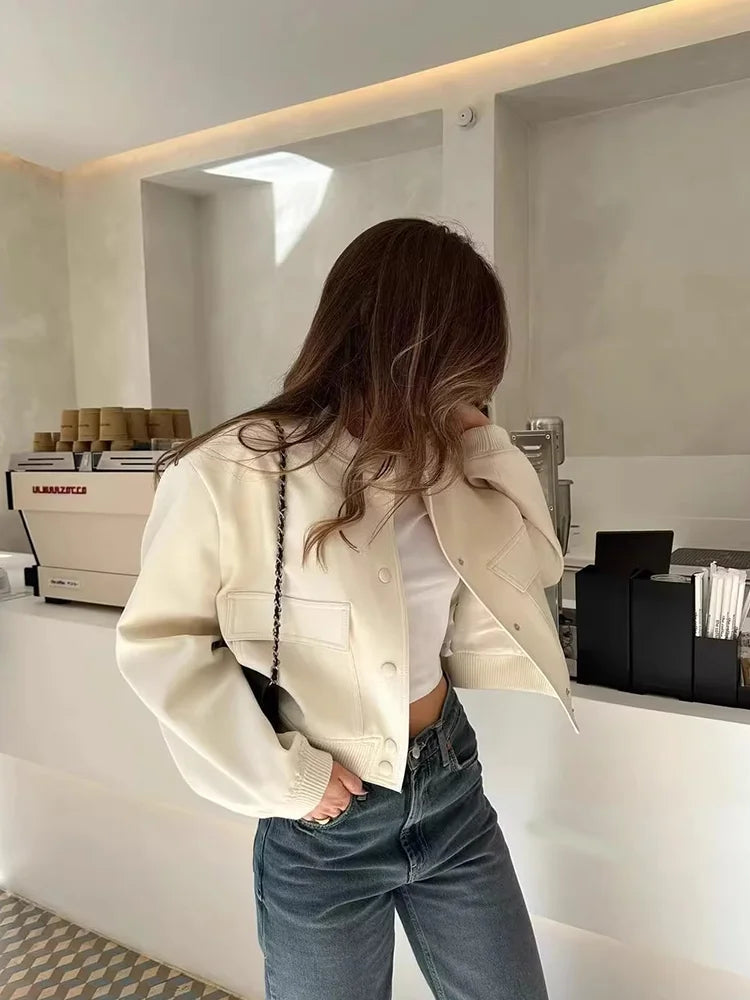 Women's Relaxed Fit Fall Bomber Jacket with Button Front