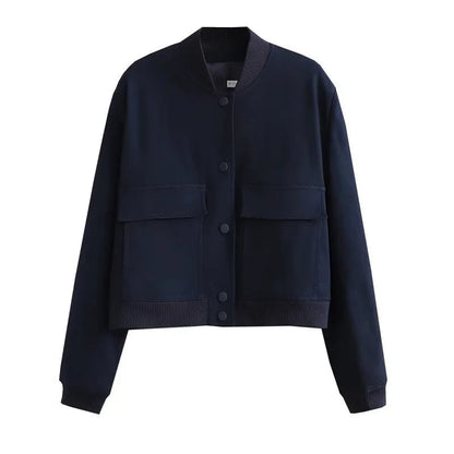 Women's Relaxed Fit Fall Bomber Jacket with Button Front