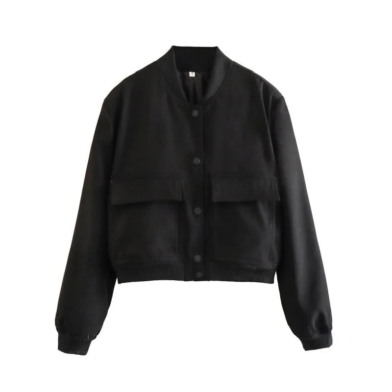 Women's Relaxed Fit Fall Bomber Jacket with Button Front