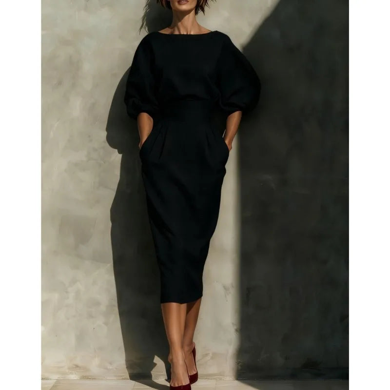 Women's Casual Cotton Puff Lantern Sleeve Dress