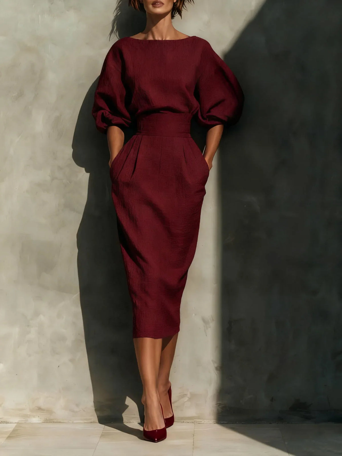 Women's Casual Cotton Puff Lantern Sleeve Dress