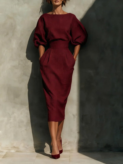 Women's Casual Cotton Puff Lantern Sleeve Dress
