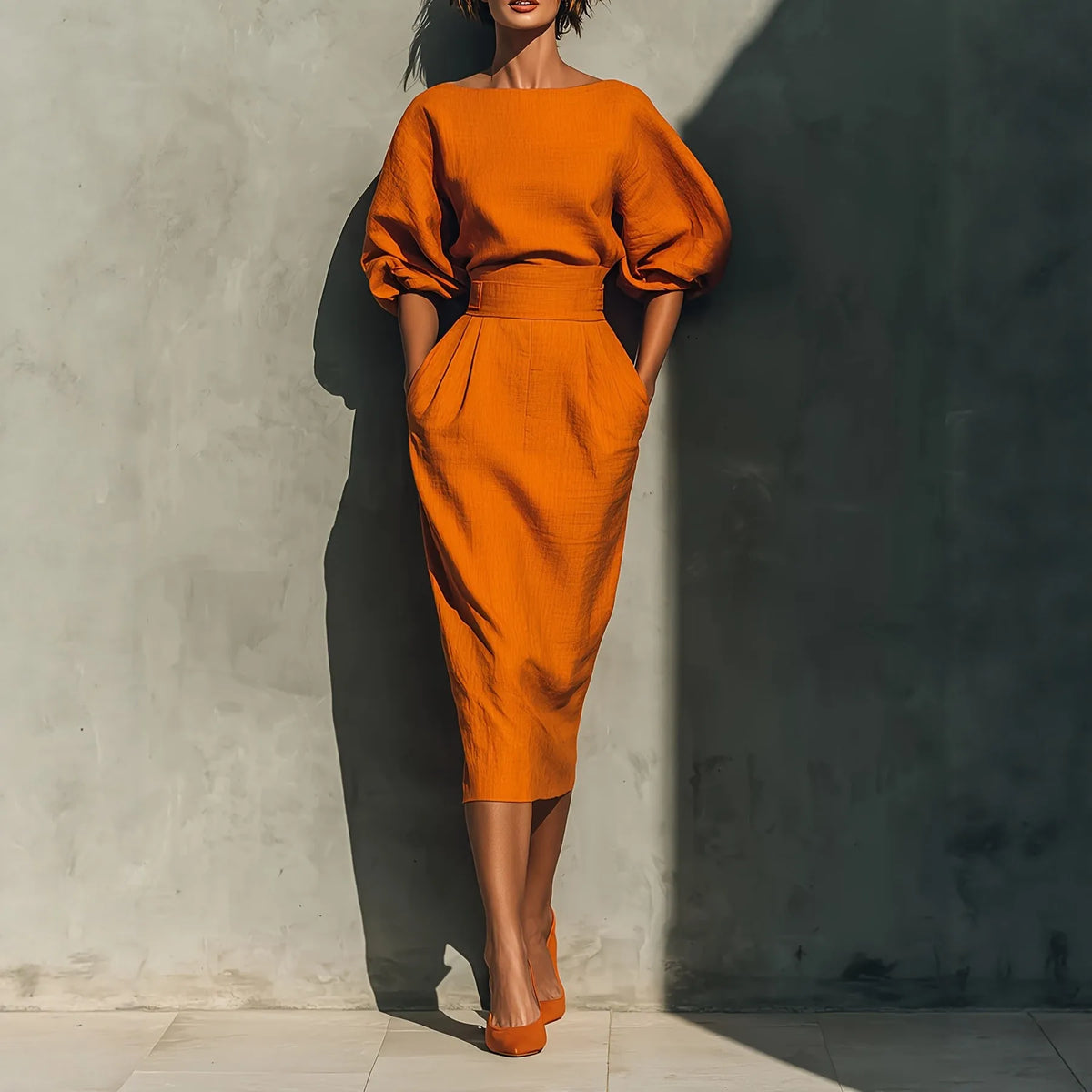 Women's Casual Cotton Puff Lantern Sleeve Dress