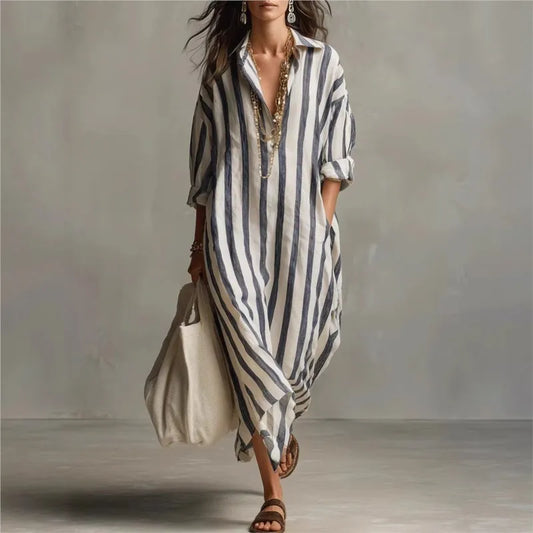 Women's Casual Cotton Maxi Dress with Pockets