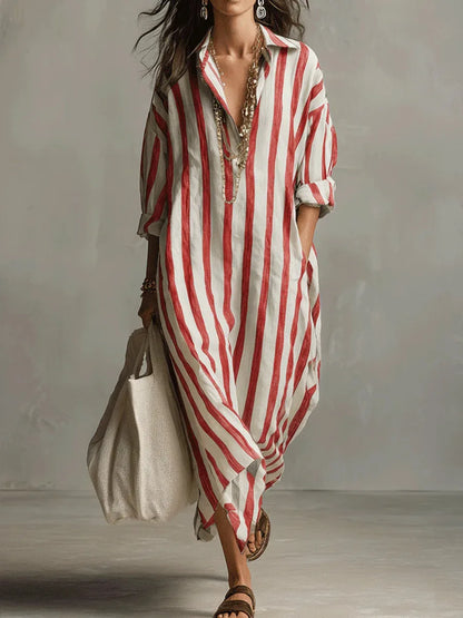 Women's Casual Cotton Maxi Dress with Pockets