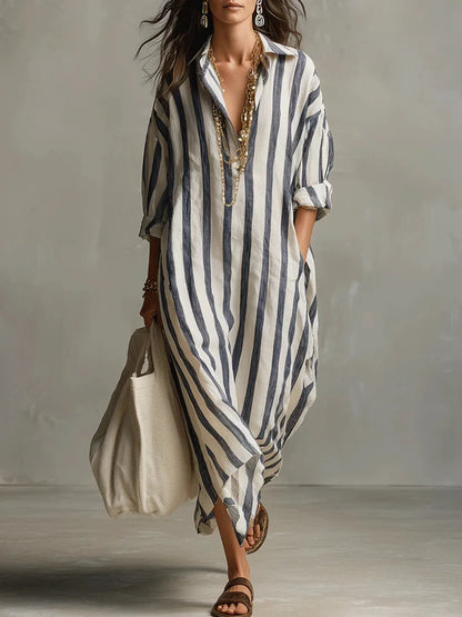 Women's Casual Cotton Maxi Dress with Pockets