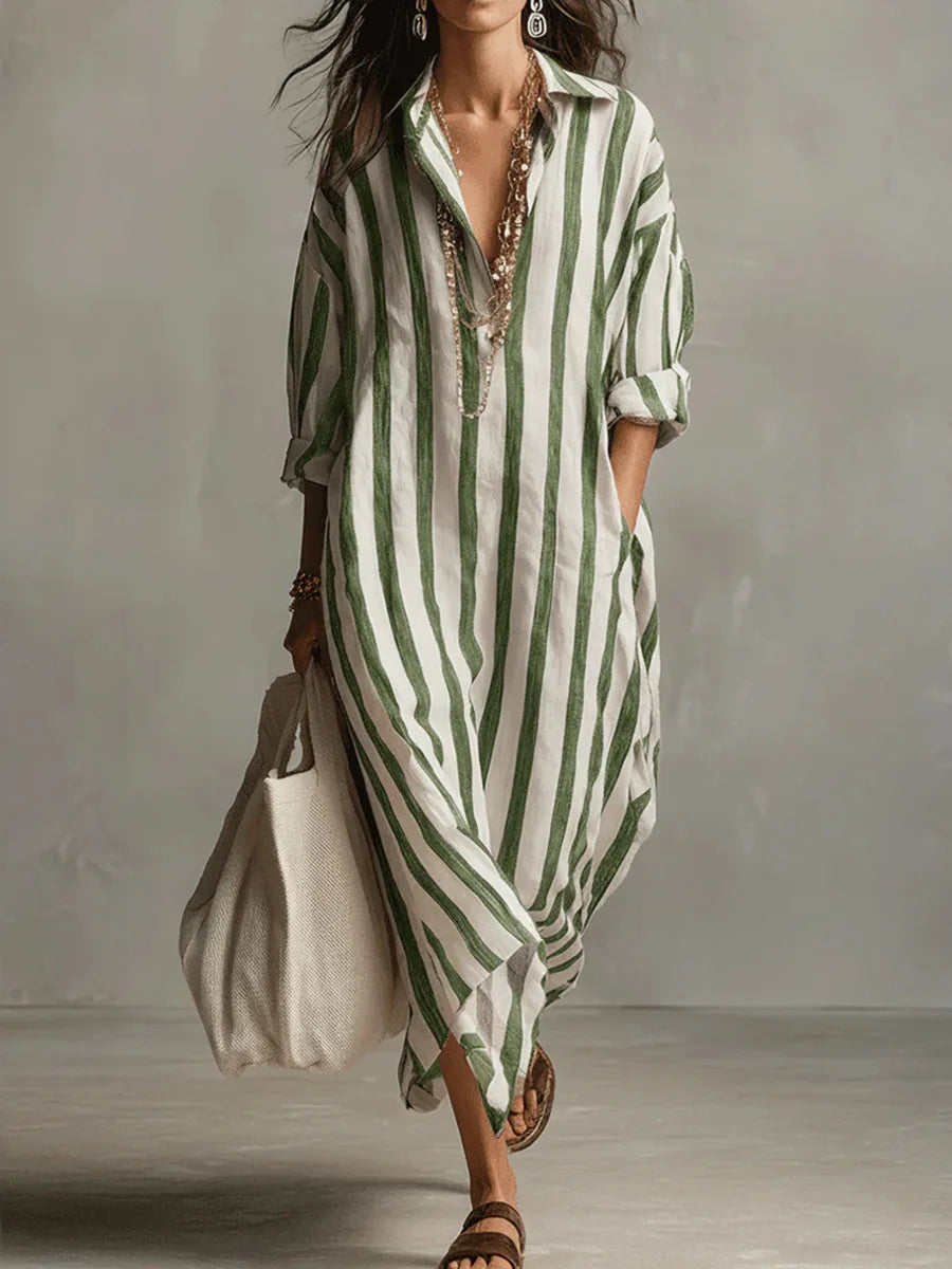 Women's Casual Cotton Maxi Dress with Pockets