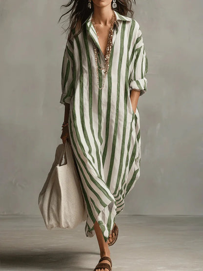 Women's Casual Cotton Maxi Dress with Pockets