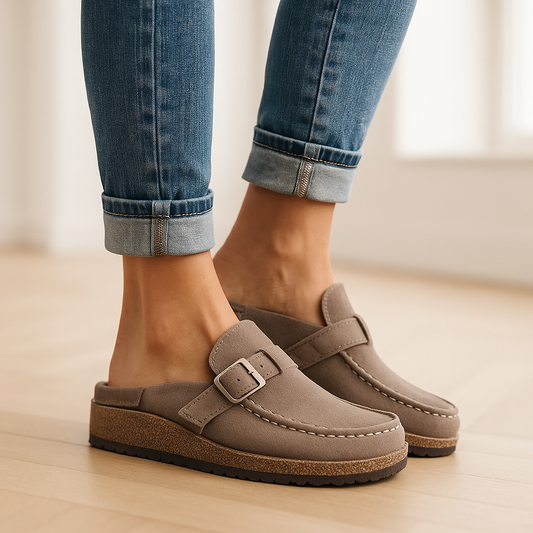 Women's Casual Leather Orthopedic Sandals with Buckle Closure