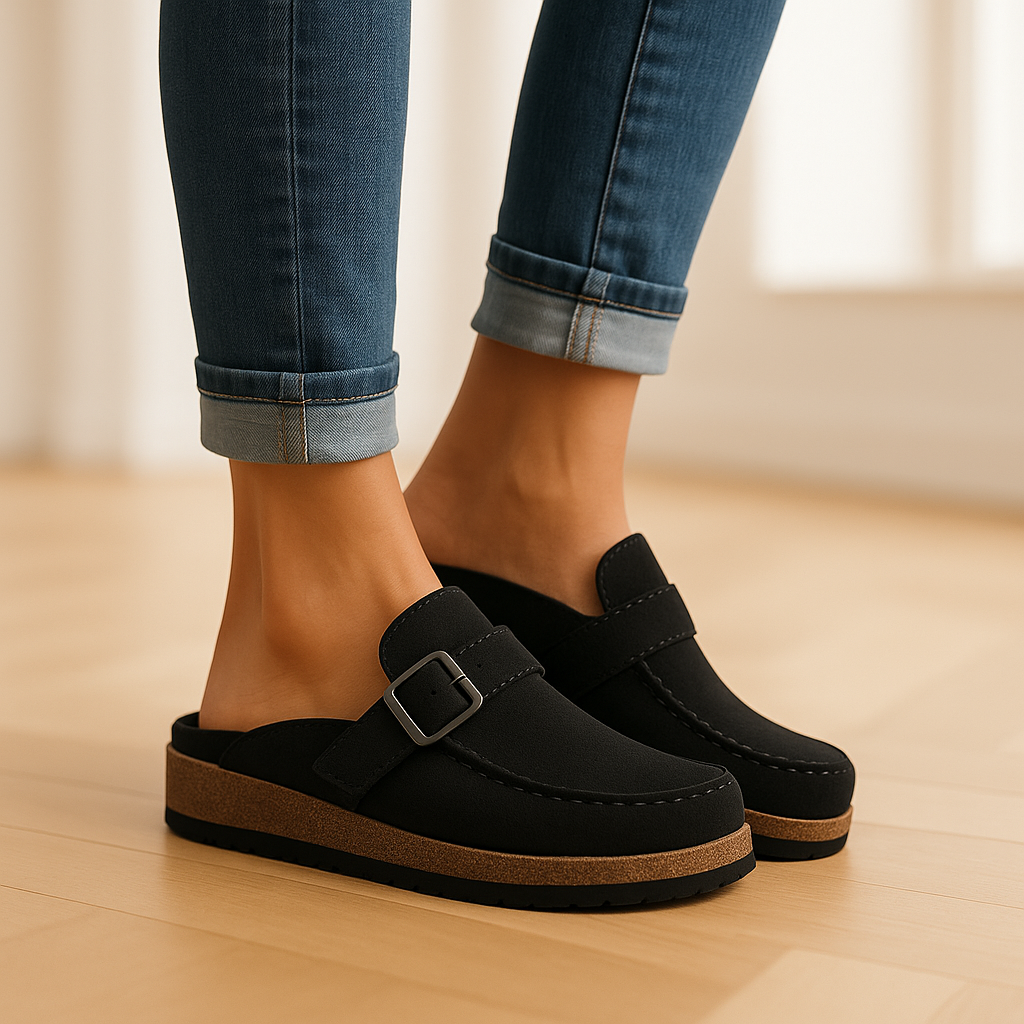 Women's Casual Leather Orthopedic Sandals with Buckle Closure