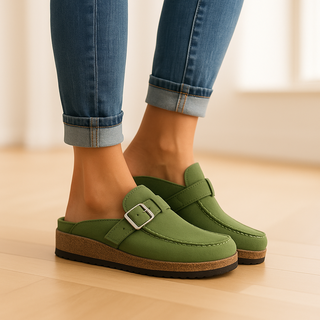 Women's Casual Leather Orthopedic Sandals with Buckle Closure