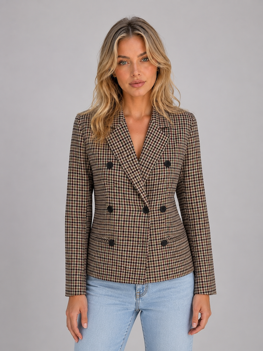 Women's Tailored Checked Double Breasted Blazer Jacket