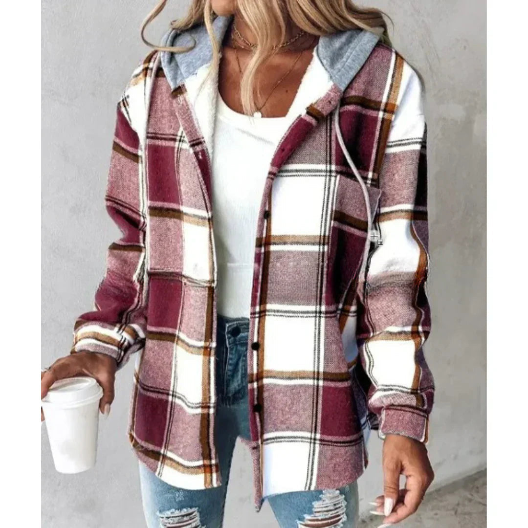 Plaid Hooded Coat for Women