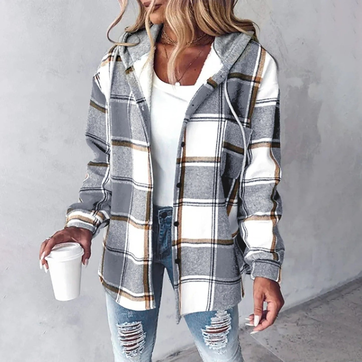 Plaid Hooded Coat for Women