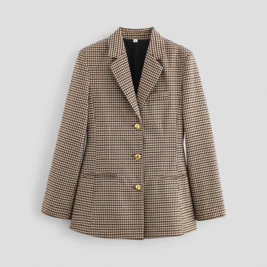 Classic Plaid Ladies Jacket with Metal Buttons - OutfitLondon