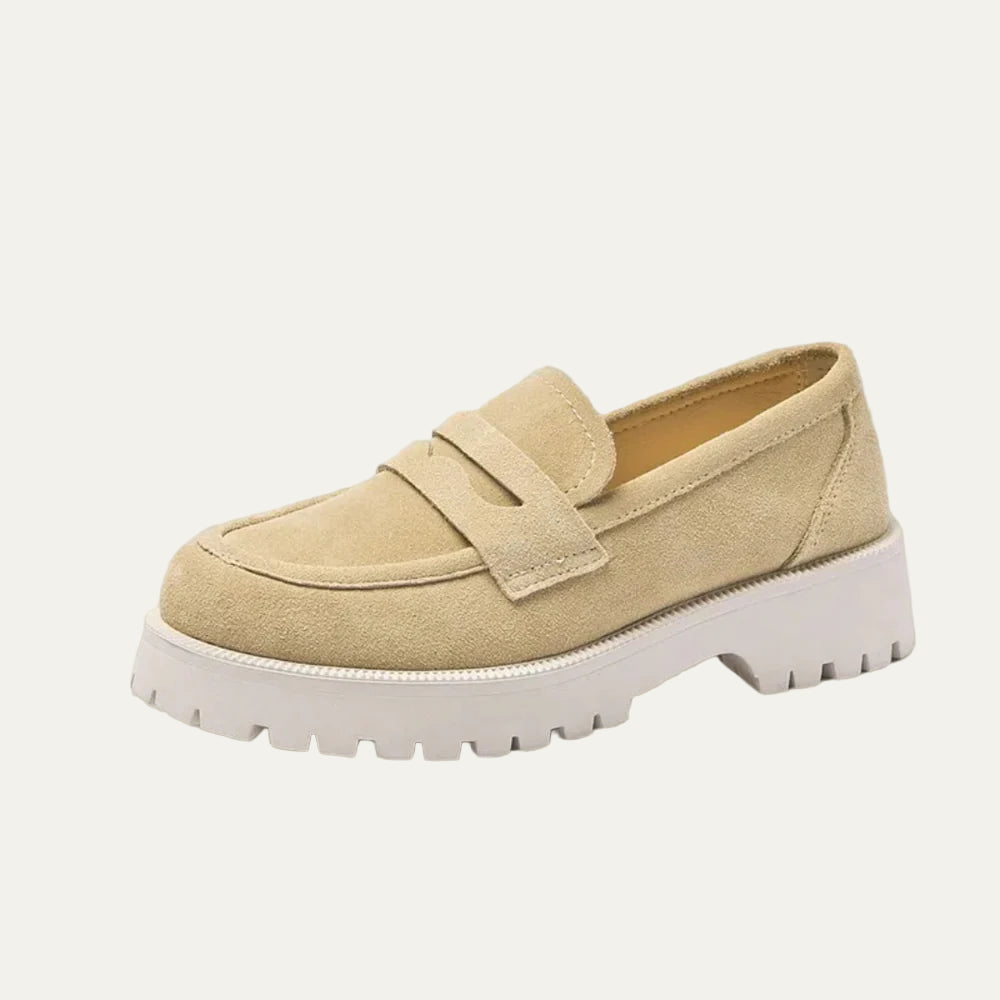 Comfortable Block Heel Slip On Loafers - OutfitLondon
