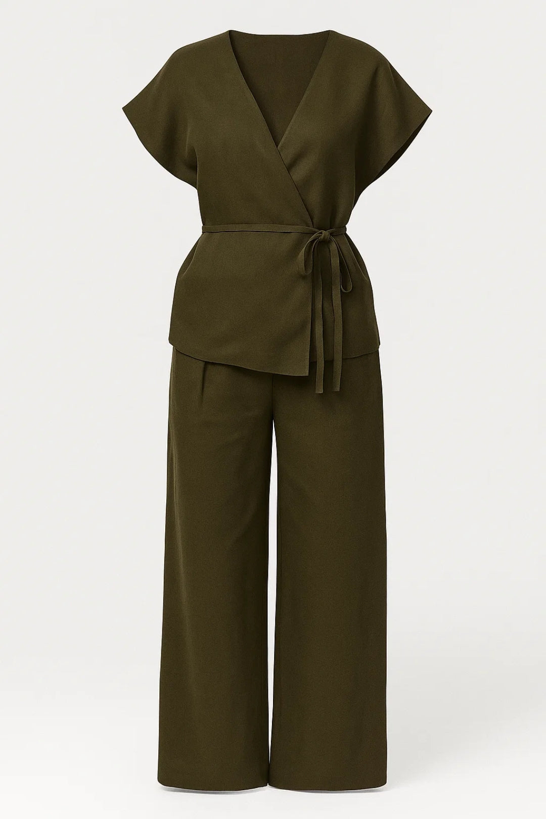 Women's Stylish Wrap Top and Wide Leg Pants Co-Ord Set