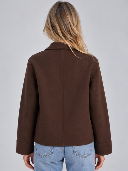 Women's Casual Cotton Collared Button-Up Overshirt Jacket with Patch