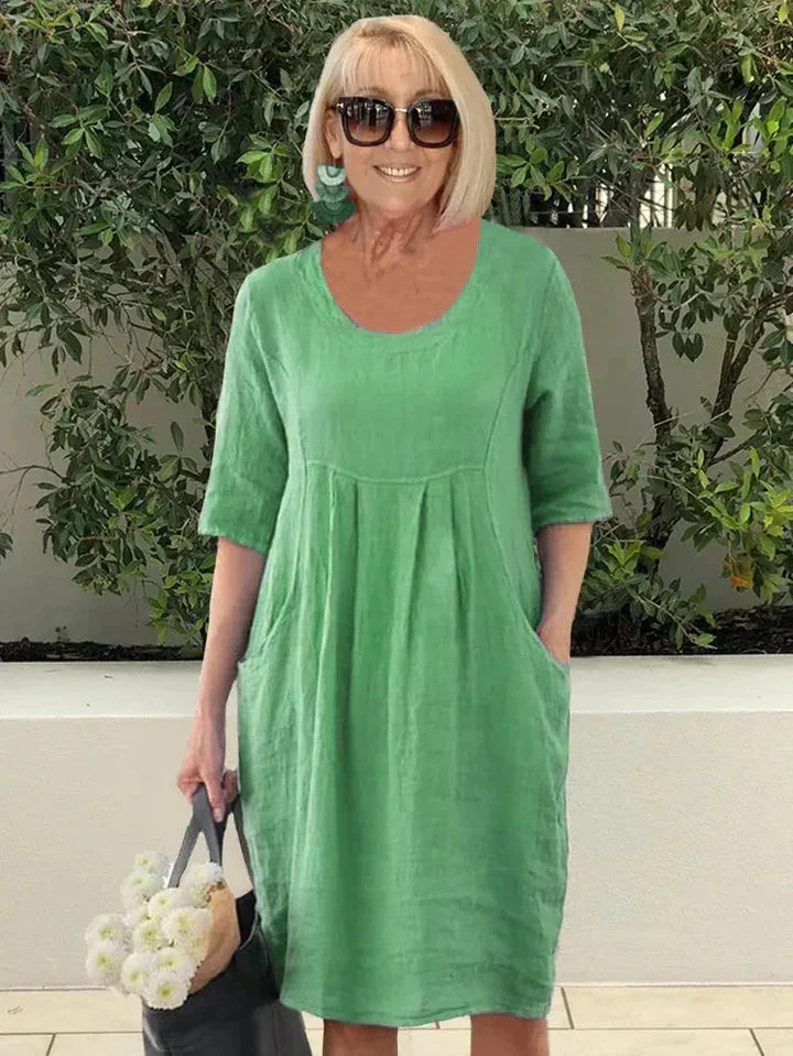 Women's Relaxed Fit Mid Length Short Sleeve Dress - OutfitLondon