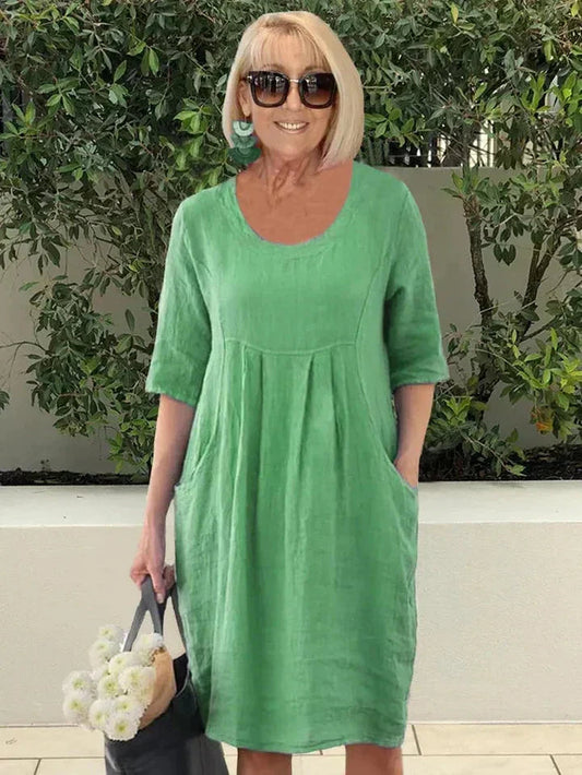 Women's Relaxed Fit Mid Length Short Sleeve Dress - OutfitLondon