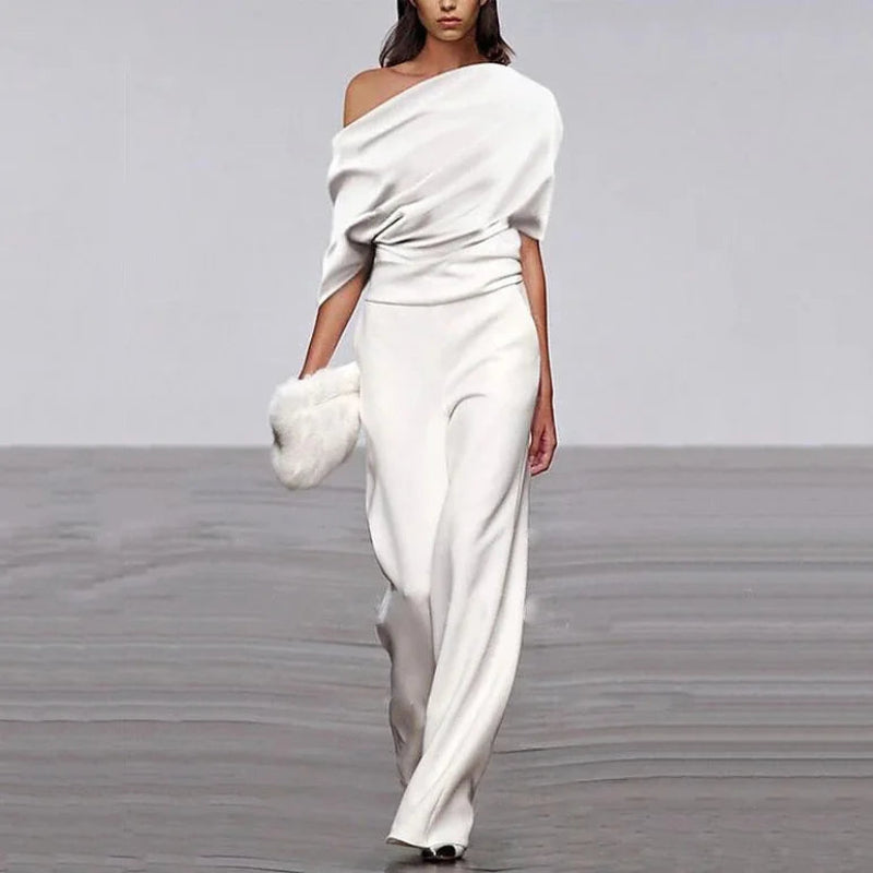 Flattering V-Neck Jumpsuit with Ruched Waist Detail - OutfitLondon