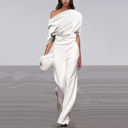 Flattering V-Neck Jumpsuit with Ruched Waist Detail - OutfitLondon