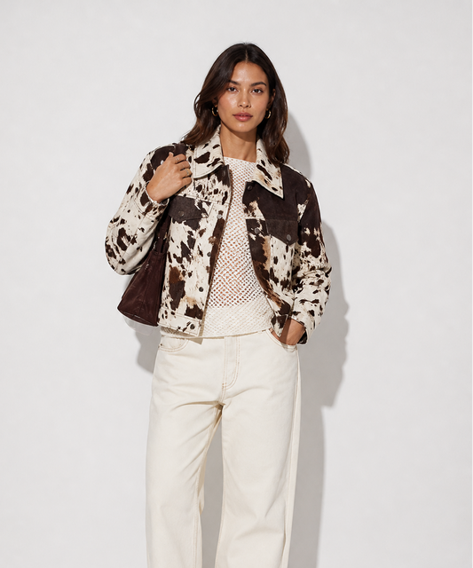 Women's Casual Cow Print Boxy Jacket