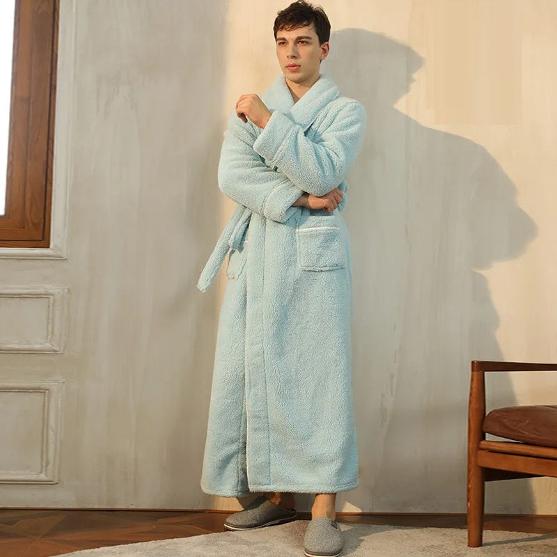 Cozy Hooded Mens Robe with Soft Fleece Lining