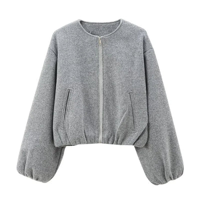 Women's Short Bomber Fall Jacket with Zip Front - OutfitLondon