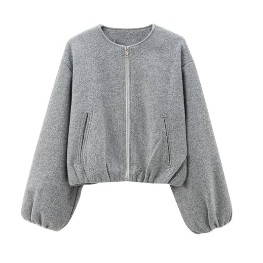 Women's Short Bomber Fall Jacket with Zip Front - OutfitLondon