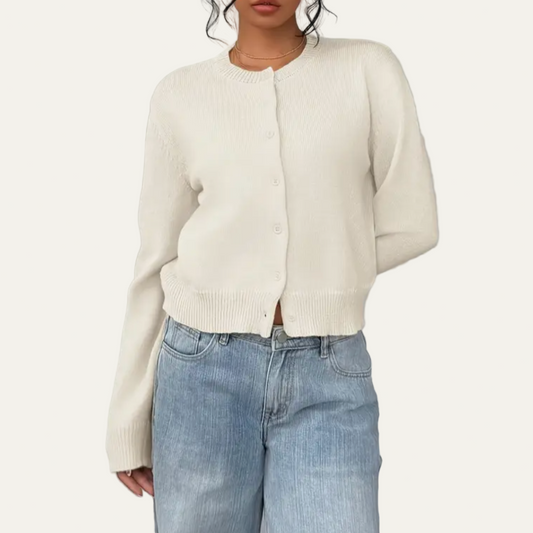 Women's Short Crew Neck Sweater Cardigan - OutfitLondon