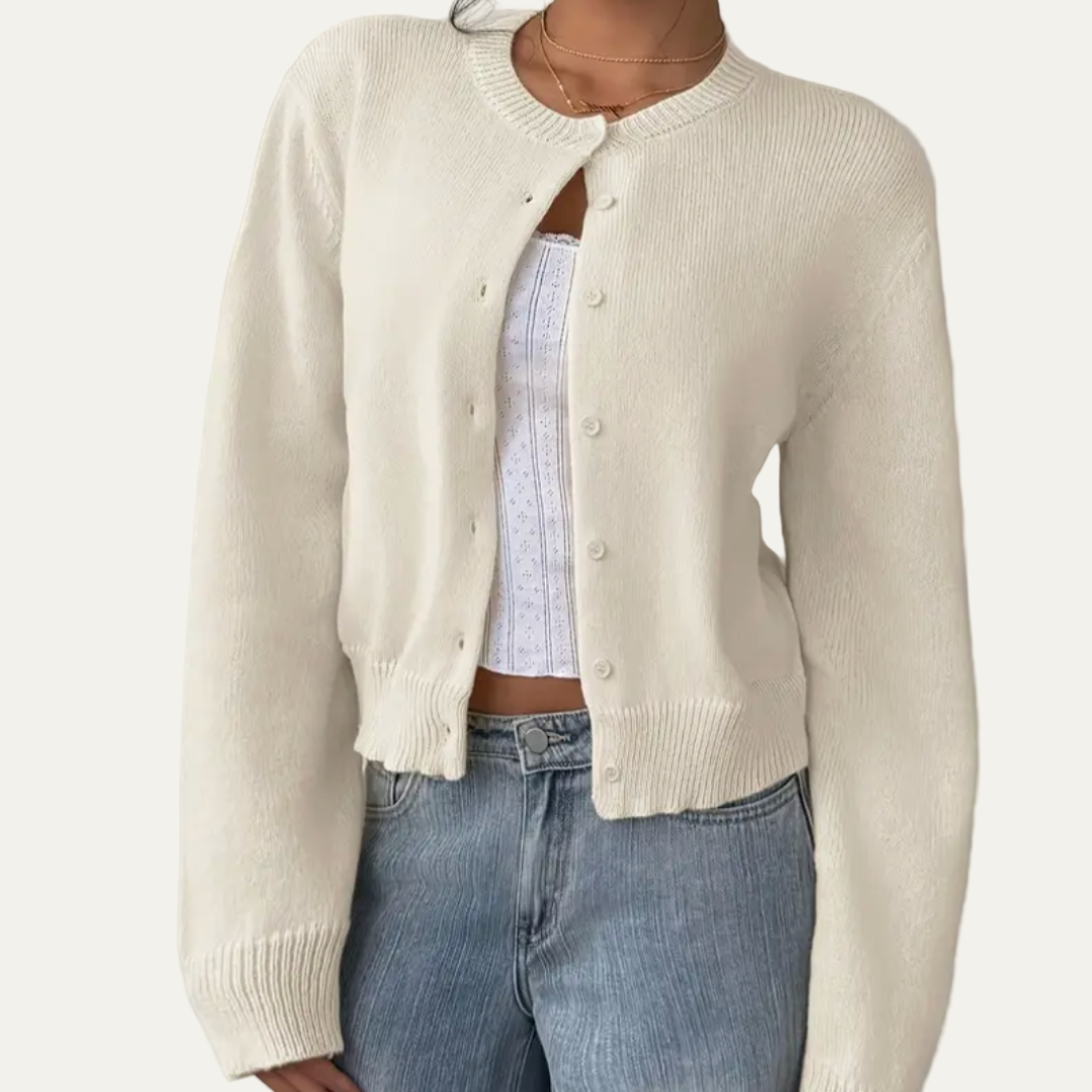 Women's Short Crew Neck Sweater Cardigan