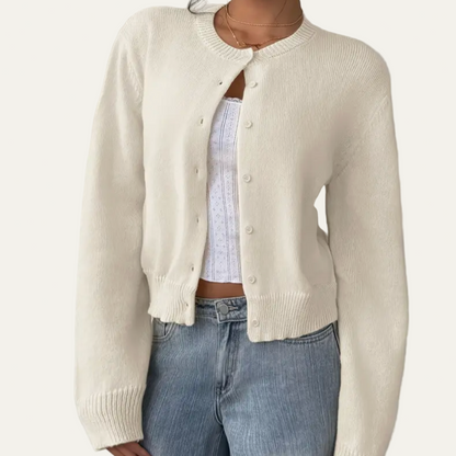 Women's Short Crew Neck Sweater Cardigan