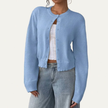 Women's Short Crew Neck Sweater Cardigan