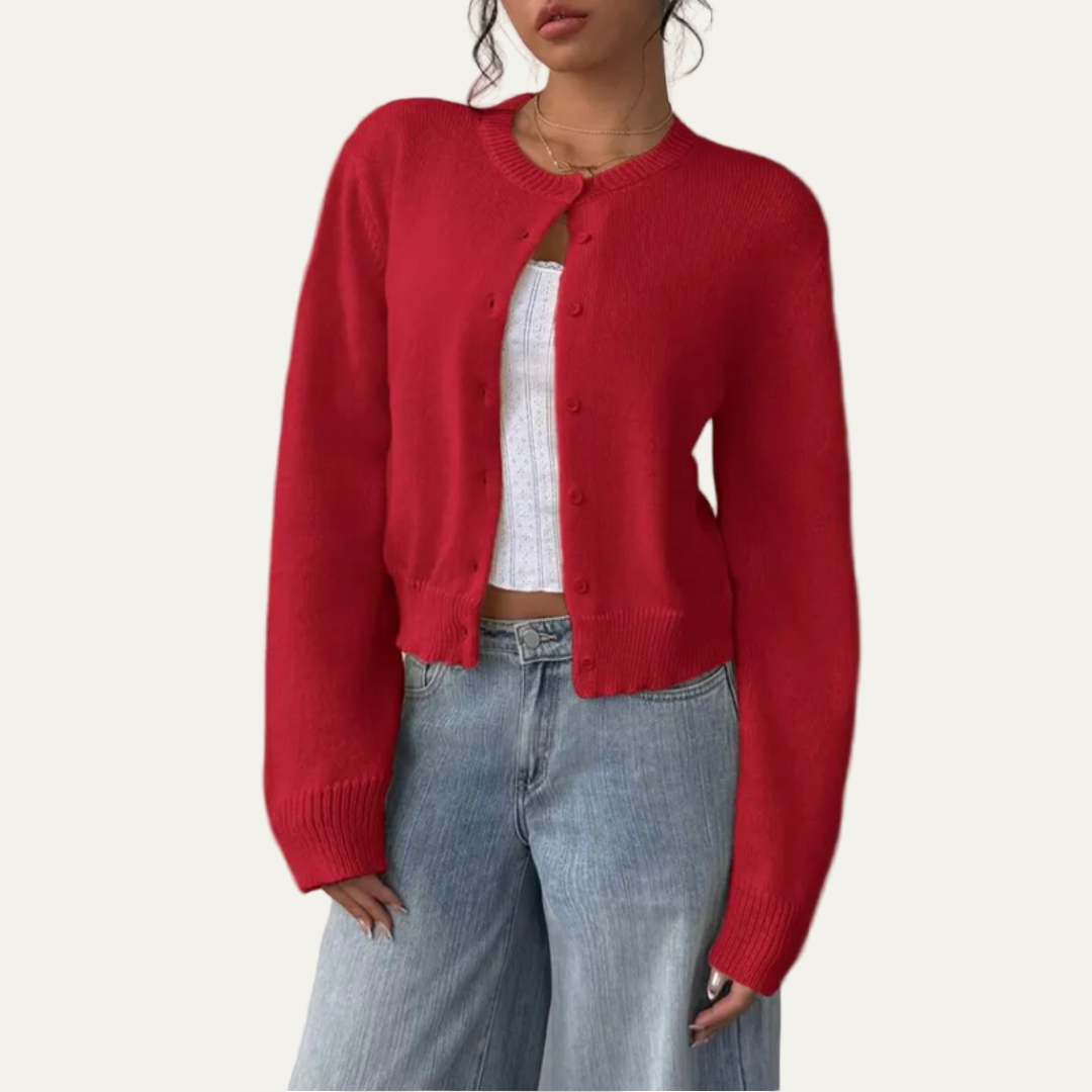 Women's Short Crew Neck Sweater Cardigan