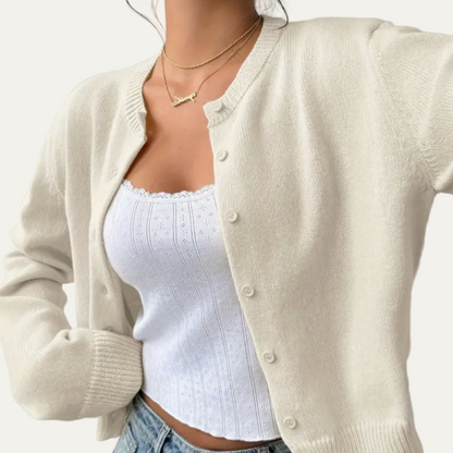 Women's Short Crew Neck Sweater Cardigan