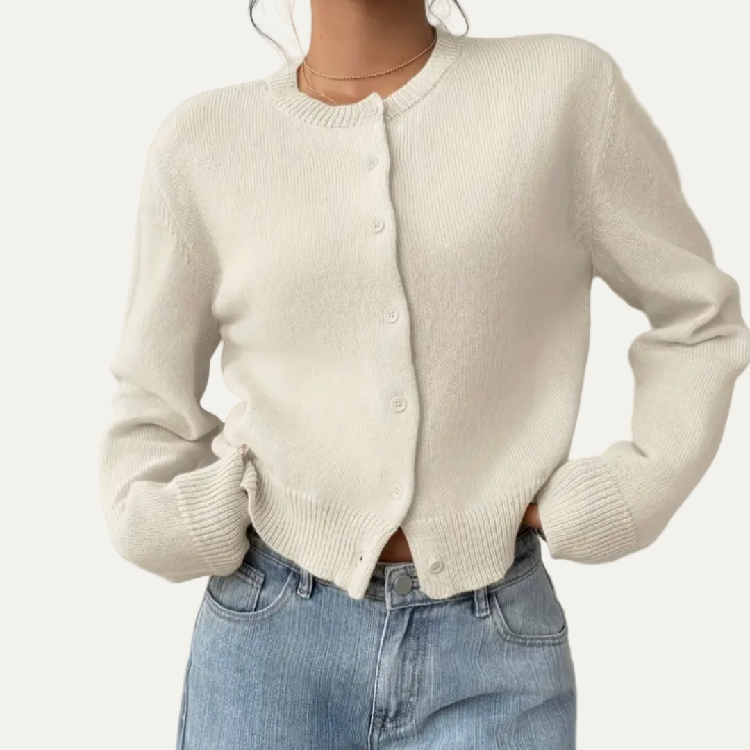 Women's Short Crew Neck Sweater Cardigan