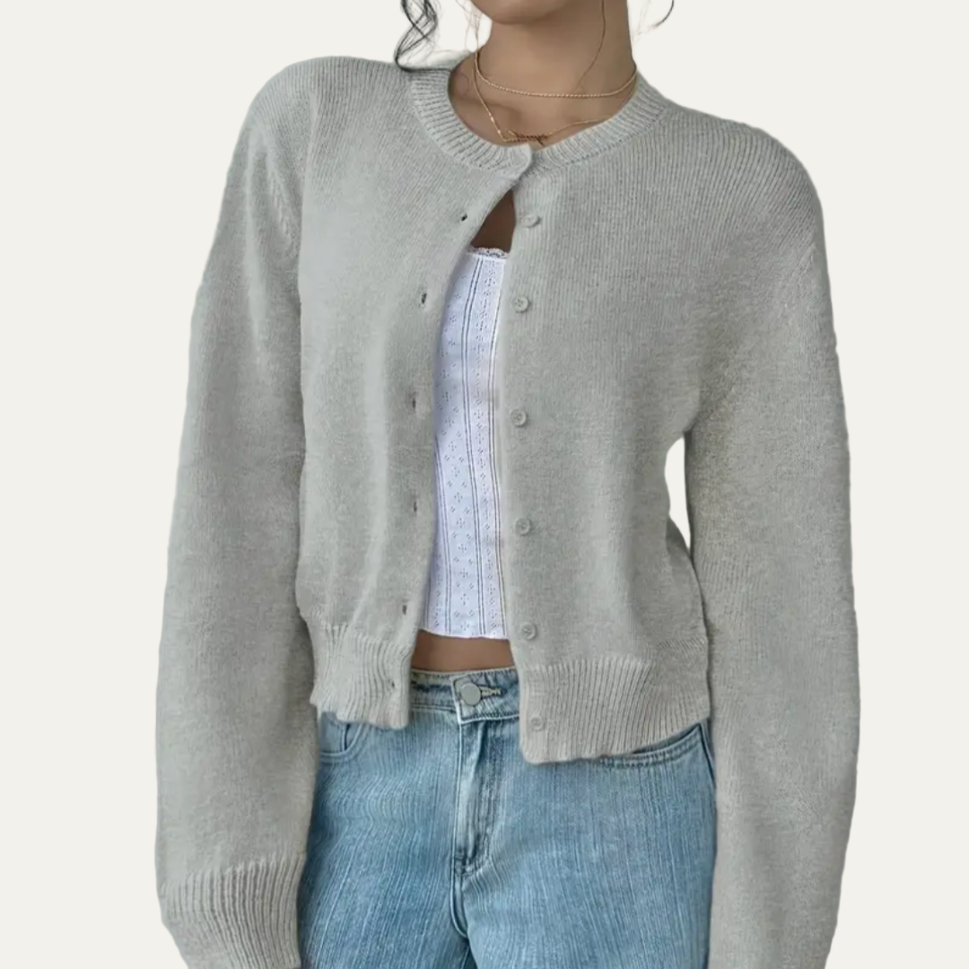 Women's Short Crew Neck Sweater Cardigan