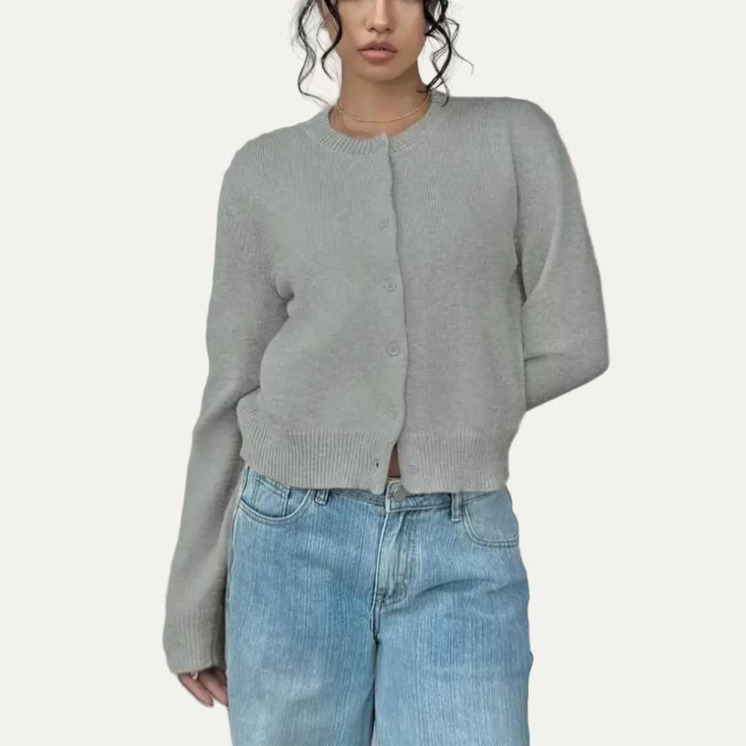Women's Short Crew Neck Sweater Cardigan