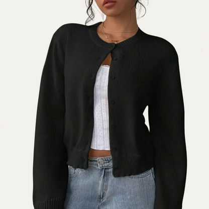 Women's Short Crew Neck Sweater Cardigan