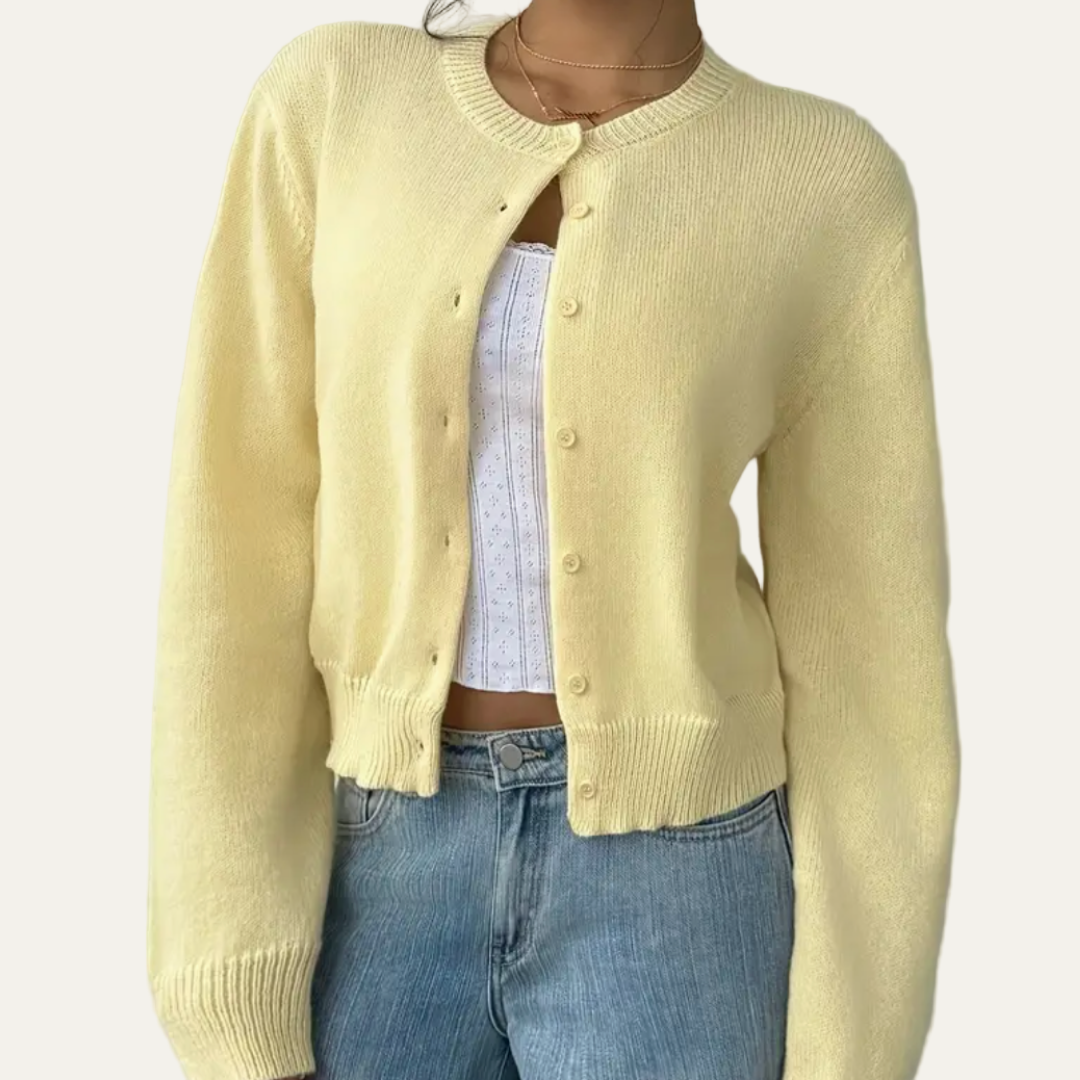 Women's Short Crew Neck Sweater Cardigan