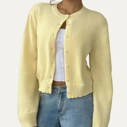 Women's Short Crew Neck Sweater Cardigan